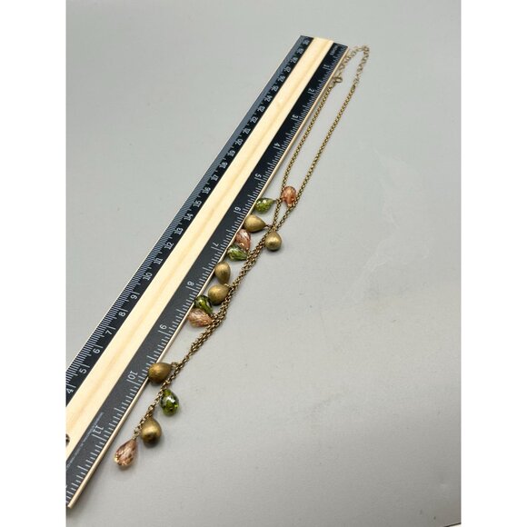 Vintage Gold Over Sterling Silver Necklace with Green & Peach Teardrop Beads - Picture 6 of 6